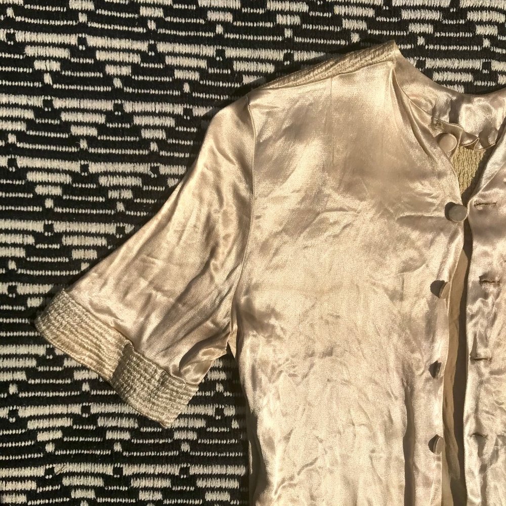 vintage champagne satin button blouse cardigan - Picture 9 of 16